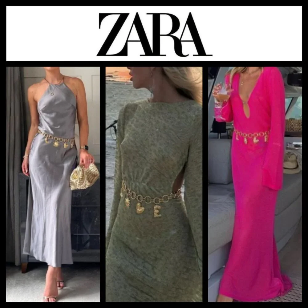 Zara LOVE Charms Gold Chain Belt - NWT